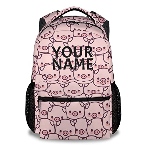 Personalized Pig Backpack Gifts with Text Name, 16 Inch Cute Pig Bookbag Durable, Lightweight, Large Capacity, Funny Animal Backpack for School Girls Kids Women - color: Style-1-1