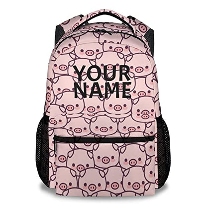Personalized Pig Backpack Gifts with Text Name, 16 Inch Cute Pig Bookbag Durable, Lightweight, Large Capacity, Funny Animal Backpack for School Girls Kids Women - color: Style-1-1