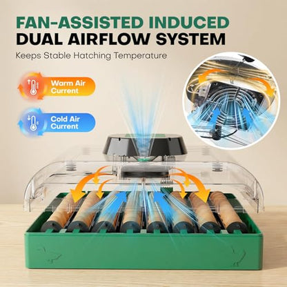 Incubators for Hatching Eggs, 72 Eggs Hatching Incubator with Automatic Egg Turner & Humidity Control & Digital Temp, 360° Clear View for Chicken/Duck/Quail Perfect for Lab School Farm