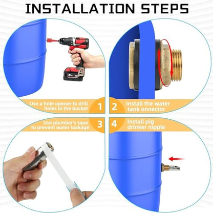 Fockety Pig Water Nipple, 5PCS Stainless Steel Automatic Pig Nipple Drinker Feeder with Brass Connectors, Waterer for Pigs Goats Horses Cattle Livestock