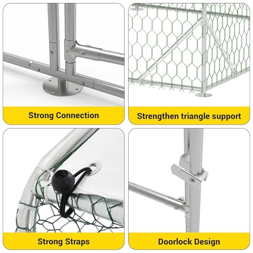 Large Metal Chicken Coop, Walk-In Poultry Cage, Chicken Run Pen House With Reinforcement & Waterproof & Anti-Ultraviolet Cover Chicken Coop Run With Double Lockable Doors for Outdoor 9.8 x 19.7X 6.6ft