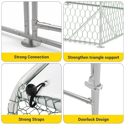 Large Metal Chicken Coop, Walk-In Poultry Cage, Chicken Run Pen House With Reinforcement & Waterproof & Anti-Ultraviolet Cover Chicken Coop Run With Double Lockable Doors for Outdoor 9.8 x 19.7X 6.6ft