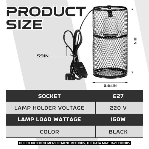 VIHOSE 2 Pcs Reptile Heat Lamp Guard with 150W Ceramic Heat Emitter Basking Anti Scald Heating Lamp Holder Mesh Cage Reptile Protection Lampshades for Lizard Snake Chick, Bulb Not Included - color: White