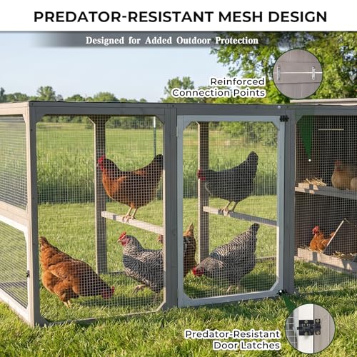 Gowoodhut Large Chicken Run with Nesting Boxes for 4-6 Chickens, Wooden-Framed Outdoor Chicken Coop with Reinforced Wire Mesh, Expandable Poultry Enclosure, Shade Cover & Perches, Grey - size: PET28-Grey