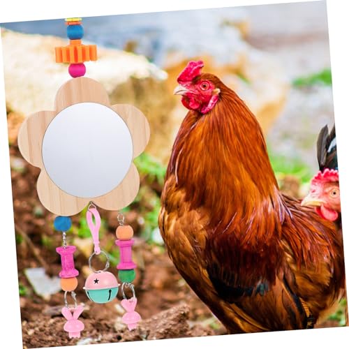 VANZACK Rooster Mirror Toy Bell Pendant Fun Hanging Accessory for Chickens for Cage Play and Activity Easy to Install Engaging Pet Supplies