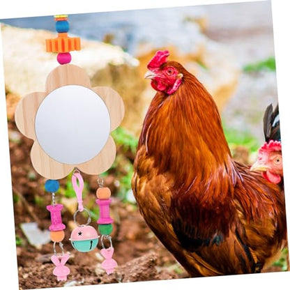 VANZACK Rooster Mirror Toy Bell Pendant Fun Hanging Accessory for Chickens for Cage Play and Activity Easy to Install Engaging Pet Supplies