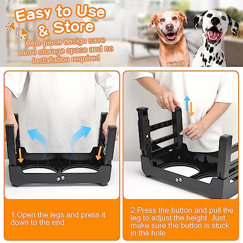 COMESOON Elevated Dog Bowls, 4 Height Adjustable Raised Bowl Stand with 2 Thick 50oz Stainless Steel Food Bowls Non-Slip Feeder Adjusts to 3.7'', 9.2'', 10.75'', 12.36'' Black, (DB-W01) - color: Black, size: 8" for Medium Dogs
