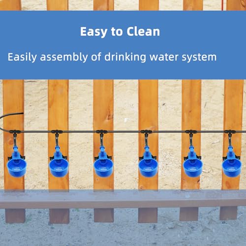 Automatic Chicken Waterer – Float Controlled 6 pcs Chicken Water Cups with Hose Fitting, No-Spill Chickens Watering System,Quick-Connect Poultry Water Dispenser.