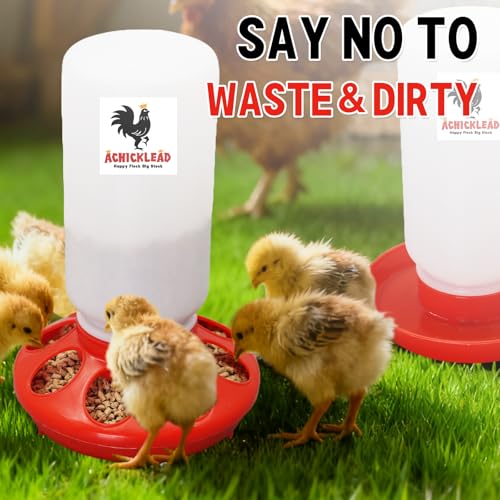 Chick Feeder and Waterer Set – Automatic 1L Chicken Feeder and Waterer for Baby Chicks, Ducks, and Quail – Brooder Starter Kit & Chicken Coop Supplies - color: Red