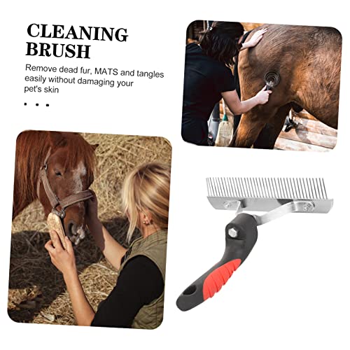 ERINGOGO Durable Horse Hair Grooming Comb with Rubber Handle Metal Cleaning Rake and Large Animals Practical Deshedding Tool for Efficient Fur Removal and Easy Maintenance