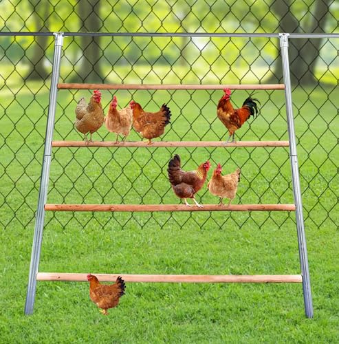 Chicken Perch Chicken Roosting Bars for Chicken Coop, Chicken Roosting Ladder Roost Hen Toys Metal and Wooden Easy Assembly for Backyard Poultry (41" W x 56" H)