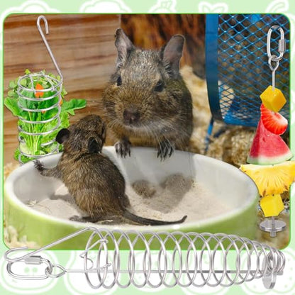 Mice Hanging Slow Feeder Vegetable Holders Stainless Steel Pets Cage Enrichment Foraging Toy for Ferret Bunny Squirrel Rat Parrot Bird (2PC)