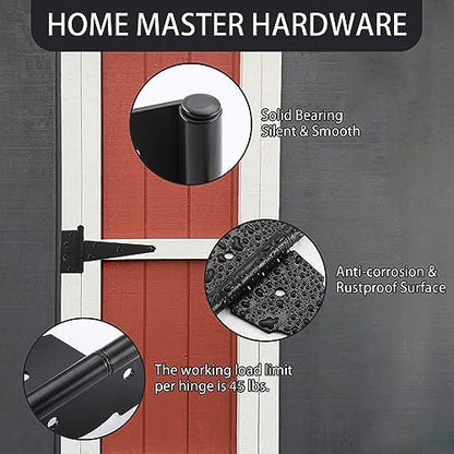 HOME MASTER HARDWARE Wood Gate Hardware Set- Heavy Duty 6" Gate Tee Hinge,Pull Set Gate Hardware Kit with Screws for Outdoor Fence Swing Gate Black Finish