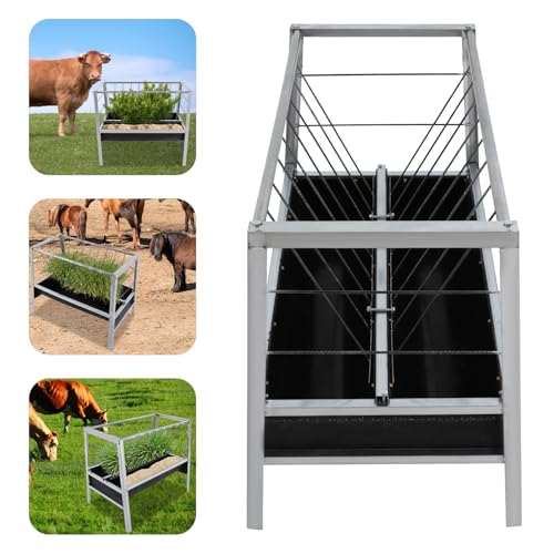 2-in-1 Livestock Feed Trough, Large Capacity Dual-Sided Feeder Galvanized Livestock Rack with Hay & Grain Trough for Sheep Calf Cow Horse