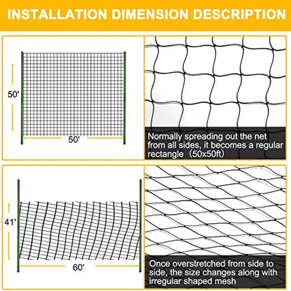 BSTPCOO Bird Netting 50'x50' with 1" Square Mesh Bird Net Garden Nettings for Chicken Coop Roof, Poultry Netting Heavy Duty Nylon Net Aviary Nettings Deer Fence Hawk nets for Chicken Run - size: 50'×50'-1''