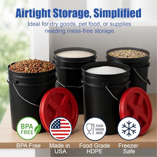 ePackageSupply 5 Gallon Bucket - Food Grade Bucket with Airtight Gamma Seal Screw-On Lid, BPA-Free, Heavy-Duty 90 Mil HDPE Plastic, Bulk Storage, Durable Container, Made in USA, Black/Red, 3 Packs - color: Black/Red, size: 3 Packs