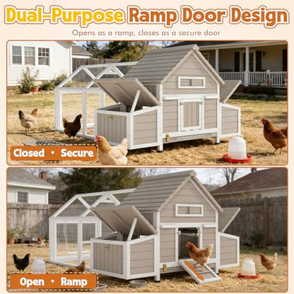 Ketive 83" L Large Chicken Coop with Run for 4-6 Chickens, Expandable Wooden Backyard Hen House Poultry Cage with 4 Reinforced Nesting Boxes, Dual Ramp Doors, Removable Slide-Out Tray, Curved Roof - size: 83.0"L x 58.0"W x 39.5"H