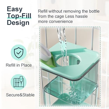 47OZ No-Drip Small Animal Water Bottle, Large Capacity Leakproof Hanging Pet Water Dispenser for Cage Crate, Water Feeder for Guinea Pig, Hamster, Rabbit, Ferret, Chinchilla (Green) - color: Green