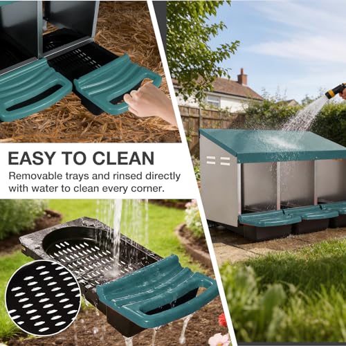 Chicken Nesting Boxes, 3 Compartments Egg Collection with Removable Drawer, Chicken Metal Laying Nest Box for Hens, Easy to Assemble, for Chicken Coop, Green - color: Green
