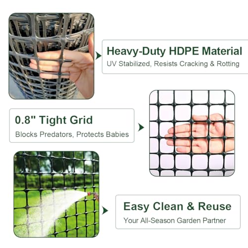 Heavy Duty Plastic Fence Roll 20" x 50' - 0.8x0.8 Inch Chicken Wire Mesh, Reusable Fencing for Garden, Rabbit/Poultry Protection, Balcony & Plant Defense (Black) - size: 20" x 50'