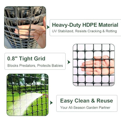 Heavy Duty Plastic Fence Roll 20" x 50' - 0.8x0.8 Inch Chicken Wire Mesh, Reusable Fencing for Garden, Rabbit/Poultry Protection, Balcony & Plant Defense (Black) - size: 20" x 50'