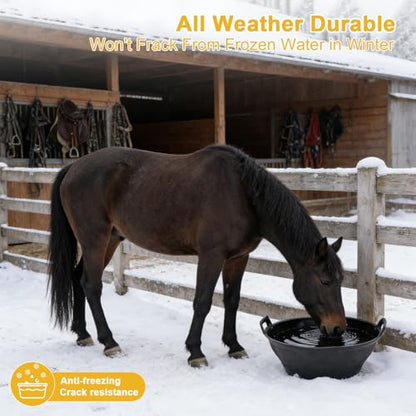 4Pcs Rubber and Plastic Feed Pan with Handle, 3 Gallon / 12 Quart Plastic Feed Pan Utility Horse Feed Bucket for Cats Dogs Goats Chicken Dust Bath Container Animal Feeding Watering Bowl