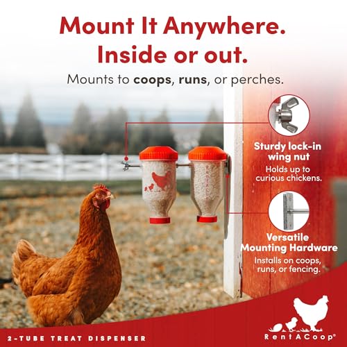RentACoop Chicken Treat Dispenser – Multi-Treat Enrichment Toy and Boredom Buster for Chickens, Easy Top-Fill, Wall-Mounted Chicken Coop Accessory - Indoor/Outdoor - size: Small Clear Tubes