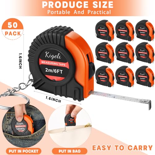 Kigeli 50 Pcs 6ft/2 Meter Mini Measuring Tape Keychains Small Measure Keychain Bulk Set Functional Mini Retractable Measuring Tape Keychains with Slide Lock for Engineer Crafter(Orange) - color: Orange