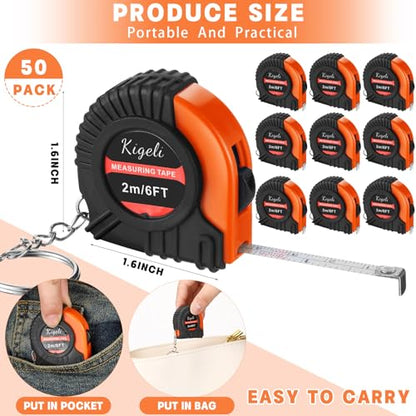 Kigeli 50 Pcs 6ft/2 Meter Mini Measuring Tape Keychains Small Measure Keychain Bulk Set Functional Mini Retractable Measuring Tape Keychains with Slide Lock for Engineer Crafter(Orange) - color: Orange