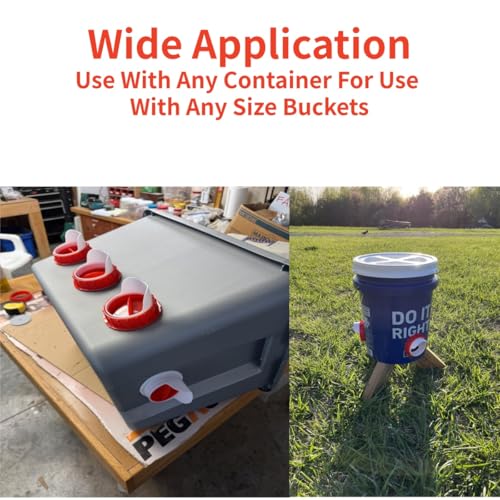Chicken Feeders No Waste, DIY Automatic Poultry Feeder 6 Ports 1 Hole Saw with Covers Gravity Feed Kit for Buckets Barrels Bins Troughs (Red, 6) - size: 6