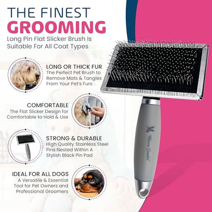 Warren London Long Pin Slicker Brush for Dogs – Professional Dog Grooming Brush for Doodles, Poodles & Long Coats – Removes Mats, Tangles & Loose Undercoat – Gentle Detangling with Comfort Gel Handle - style: Gel Handle
