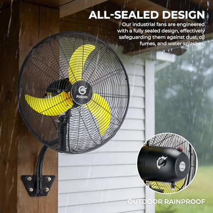 FUGOO 24'' Outdoor Oscillating Wall Fan With All Sealed Brushless DC Motor, 4-Speed Waterproof Outdoor Fan, Heavy Duty Industrial Wall Mount Fans for House,Patios, Commercial, Garage, Warehouse - size: 24-inch