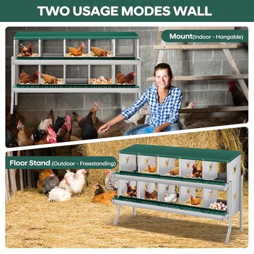 Roll Away & Ventilated Design - Metal Chicken Nesting Box for Small Animals - 10 Compartments, Galvanized Rustproof, Wall-Mounted, Easy Egg Collection, Ideal Coop Accessory - Green, 10 - color: Green