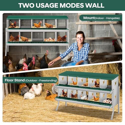 Roll Away & Ventilated Design - Metal Chicken Nesting Box for Small Animals - 10 Compartments, Galvanized Rustproof, Wall-Mounted, Easy Egg Collection, Ideal Coop Accessory - Green, 10 - color: Green