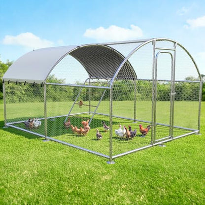 Large Metal Chicken Coop with Weatherproof Cover and Multi-Purpose Chicken Run for Chickens, Rabbits, Ducks, Farm and Yard Animal Pen(10’ W x 13.2’ L x 6.4’ H, Dome Roof-Roosting Perch) - size: 13x10Ft - Dome