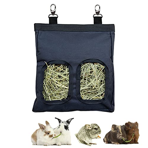 Guinea Pig Hay Feeder, Hanging Rabbit Hay Feeder Bag for Guinea Pigs Bunnies Chinchillas. Pure Black - color: PureBlack