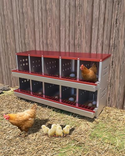 Chicken Nesting Boxes - 10-Hole Metal Chicken Nesting Boxes | Waterproof & Rustproof Laying Boxes for Hens,with Ventilation & Perch, Wall-Mountable Roll Away Egg Laying Box for Hens - color: Red, size: 10 holes