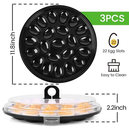 HANSGO Deviled Egg Containers with Lid, 3PCS Deviled Egg Platter Carrier Holder Trays with 66 Slots for Party and Home Kitchen, Black - color: 3pcs Black