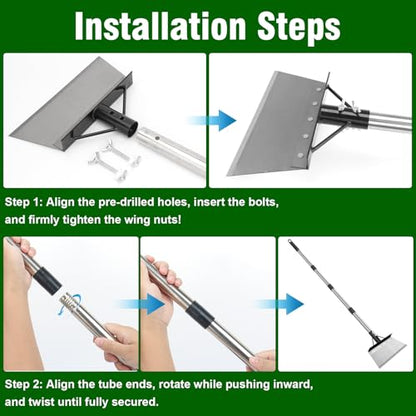 Garden Cleaning Shovel, 64" Long Handle Heavy Duty Multifunctional Flat Shovel, Metal Floor Scraper Tool for Weeding, Scraping Moss, Ice & Snow Removal,Edger for Sidewalk, Driveway & Garden