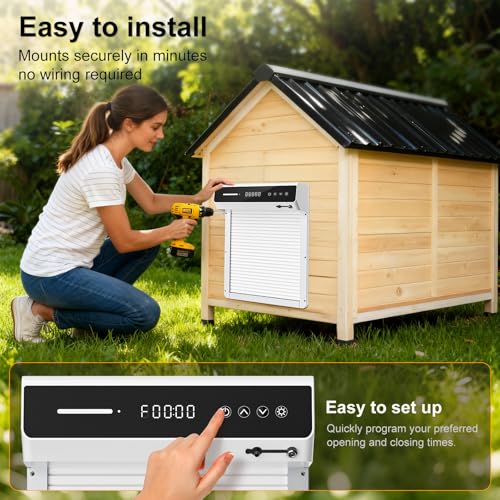 Automatic Chicken Coop Door Solar, Battery Powered & Weatherproof Aluminum, Timer Modes for Safe and Convenient Chicken, Easy Install, Reliable All-Season Performance (White)