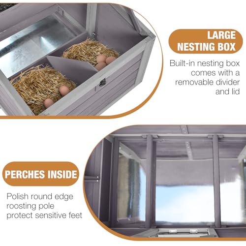 Large Chicken Coop for Outdoor- Poultry Cage with Two Nesting Boxes, and Asphalt Waterproof Roof