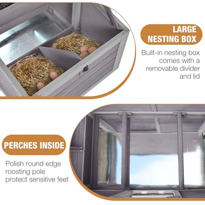 Large Chicken Coop for Outdoor- Poultry Cage with Two Nesting Boxes, and Asphalt Waterproof Roof
