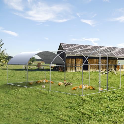 ORANLAND Large Metal Chicken Coop, 14.8x9.9x6.6ft Walk-in Chicken Runs with Cover, Dome Roof Chicken Pen with Security Lock, Outdoor Duck Rabbit Cage Poultry Pen for Backyard, Farm, Yard - size: 177.2"L x 119.0"W x 77.0"H