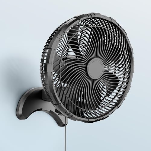 Koonie 12 Inch Wall Mount Fan, Quiet Wall Fan with Timer, 9.8ft Wired Remote, 80° Oscillation, 100° Adjustable, 3 Speeds High Velocity for RV Bedroom Kitchen Office Garage - color: Black Fan, size: 12in