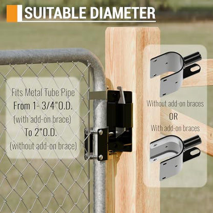 2 Way Farm Gate Latch Heavy Duty Lockable Gate Latch，Two-Way Livestock Self-Locking Fence Gate Latch for Farms, Metal Gates, Ranches, Stables, Horse Corrals, 2 Pack