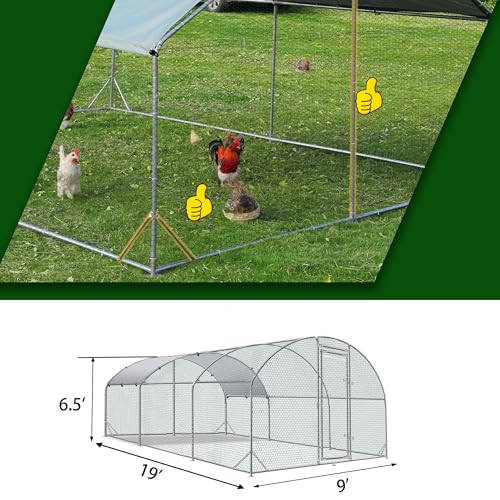 Large Metal Chicken Coop Round Top Upgrade Tri-Supporting Wire Mesh Chicken Run,Chicken Pen with Water-Resident and Anti-UV Cover,Duck Rabbit House Outdoor (Dome Roof 19'L x 9'W x 6.5'H) - size: 228.2"L x 108.0"W x 78.0"H