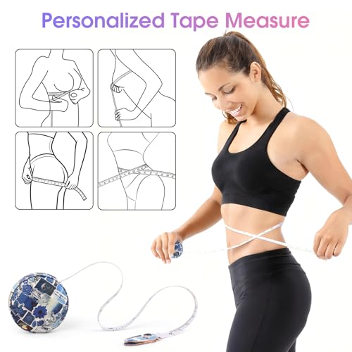 Retractable Mini Tape Measure, Auto-Retract, Premium Leather Tape Measure, Dual-Sided Ruler, Ideal for Fabric Cutting, Body Measurements, and Handicrafts (Puzzle) - color: Blue Puzzle Floral