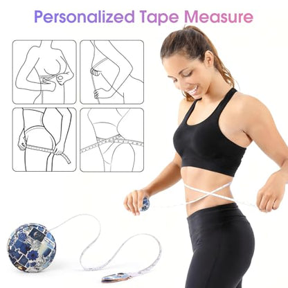 Retractable Mini Tape Measure, Auto-Retract, Premium Leather Tape Measure, Dual-Sided Ruler, Ideal for Fabric Cutting, Body Measurements, and Handicrafts (Puzzle) - color: Blue Puzzle Floral