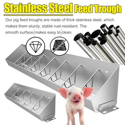 SRNSAEB Fit 5 8 10 Bit Piglet Metal Pig Feed Trough, Stainless Steel Pig Feeders for Outside Heavy Duty, Portable Sheds Pen/Farms/Pasture Hog Feeding Troughs(1m/3.3ft 5bit) - color: 1m/3.3ft 5bit