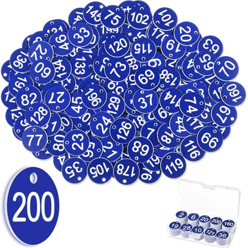 Yinkin 200 Pcs Plastic Number Tags, 1-200 Number Cards, Round Hole Hang Tags, Marking Identification Tag Hanger Numbers Cards for Coat Keychain Check Closet Organization Lottery(Blue) - color: Blue